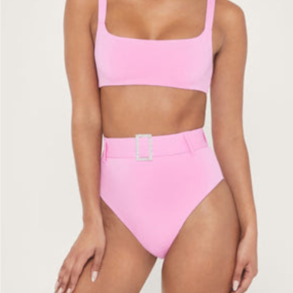 MESHKI: Hadley diamanté high waisted bottom and kalae bandeau top